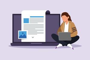 Concept of computer work, text typing, posting. Colored flat vector illustration isolated.