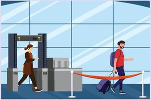 contento personas de viaje a aeropuerto. concepto de pasajero ocupaciones a el aeropuerto. de colores plano vector ilustración aislado.