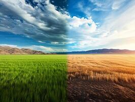 ai generado planeta torneado a sequía campos, concepto ilustrando clima cambio afecta agricultura y tierra foto