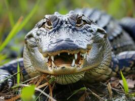 AI generated Crocodile waiting for its prey hiding in the ambush photo