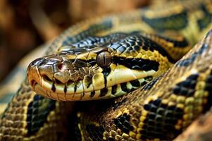 AI generated Dangerous venomous snake close up. Poison reptile. photo