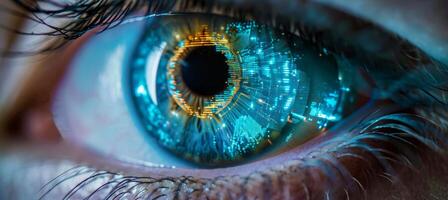 AI generated Biometric security and facial recognition, iris and retina scan identification technology photo