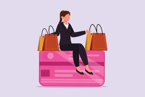 Happy people shopping at mall. Shopping concept. Colored flat vector illustration isolated.