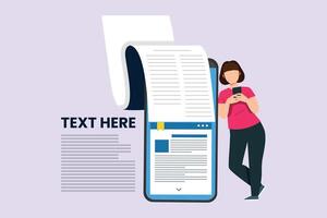 Concept of computer work, text typing, posting. Colored flat vector illustration isolated.