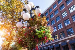 Scenic tourist attractions and restaurants of Old Gastown Neighborhood in Vancouver Canada photo