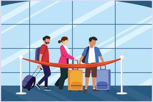 Happy people traveling at airport. Concept of passenger activities at the airport. Colored flat vector illustration isolated.