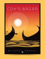 Cox's Bazar City poster illustration. Around the world, cityscape and skyline vintage poster art of Cox's Bazar city with sea beach. vector