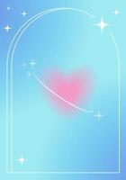 Blue gradient poster with blurred heart in y2k style. Elegant retro web banner for valentines day vector