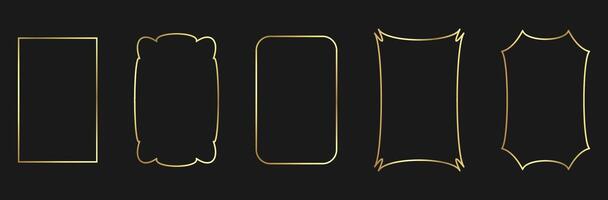 Gold thin frame. Set of rectangular luxury borders of various shapes vector