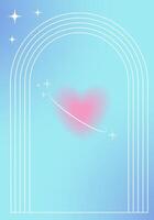 Blue gradient poster with linear frame blurred heart in y2k style. Aesthetic retro web banner for valentines day vector