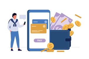 Online payment use smartphone for transaction and safe vector