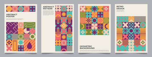 Geometric retro shapes posters. Abstract bauhaus retro design flyers for ads and presentation, minimal avantgarde shapes. Vector collection