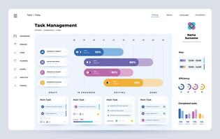 Schedule app. Task manager UI template with project timeline, time optimization and task management web app dashboard interface. Vector design