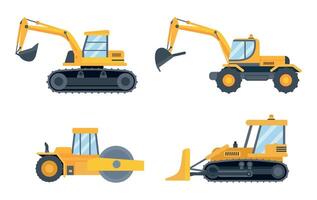 Construction heavy equipment. Engineering machines for building as excavator, bulldozer, tractor and loader vector