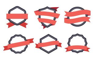 Flat ribbon banner badge. Premium quality certificate or reward. Frames of different geometric shapes vector