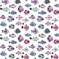 Colorful fish pattern. Seamless print of marine animals swimming underwater exotic tropical fish. Vector background texture