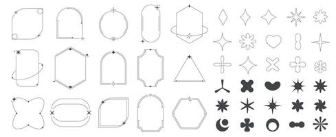 Trendy line geometric shapes. Abstract modern outline forms, minimal brutalist silhouettes, retro cosmic sign symbol flat style vector collection