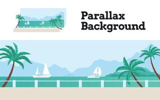 Parallax effect scene with seafront, coast line embankment with palm vector