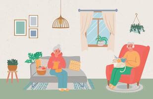 Old people stay at home with own hobby vector