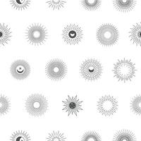 Line sun pattern. Seamless print with sun bohemian decorative outline elements. Vector texture