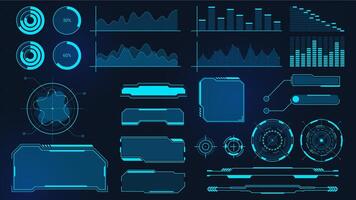 Cyberpunk graphs. Futuristic digital charts, bars, diagrams and frames for UI, HUD and GUI. Techno audio wave, border and button vector set