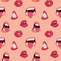 Cartoon mouth pattern. Seamless print of face expressions with opened and closed mouth, lips teeth and tongue. Vector texture