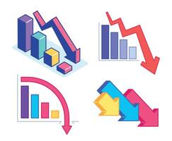 Fall down chart, financial crisis. Decreasing arrow showing bankruptcy. Bad economic statistics with income loss vector