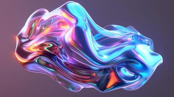 AI Generated Abstract fluid iridescent holographic neon curved wave in motion background. Luminous 3D shape on gradient backdrop. Futuristic concept with radiant glowing dynamic liquid form desktop photo