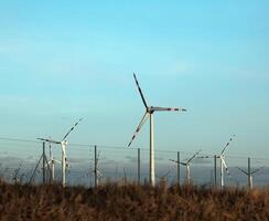 viento granja parque siguiente a un la carretera en Austria en soleado clima. foto