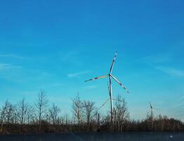 Wind farm park next to a road in Austria in sunny weather. photo