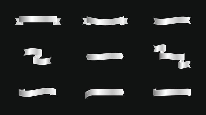 Silver Ribbons Set Illustration, Vector Ribbon or Label Element Collection