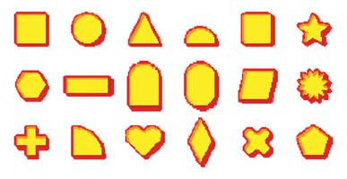 3d pixel basic element shape, retro game style. basic geometric shapes in pixelated 8 bit design, vector illustration set