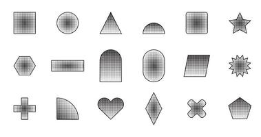 básico forma con trama de semitonos punto degradado textura, puntos degradado. geométrico trama de semitonos punteado patrón, cuadrado, círculo, triángulo, etc. vector