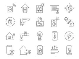 Smart house system icons. Home network, wifi automation internet technology for security, light, heat thermostat and electricity, vector set