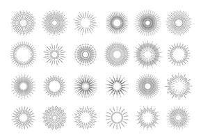 Sunburst rays. Line firework explosion decorative elements template for logotype emblem and banner. Vector isolated set