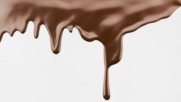 Melted brown chocolate dripping on white background, 3D illustration. photo