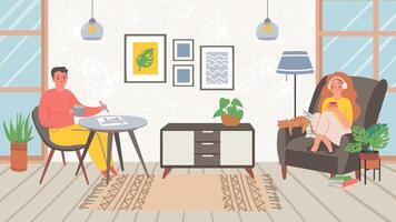 People at homes, spend weekend do hobby vector