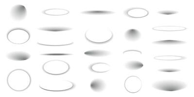 Circle shadow layouts. Black abstract round overcast shapes with different effects of shading and lighting, simple design element with space edges. Vector set