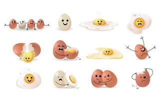linda huevo caras. dibujos animados gracioso garabatear contento caracteres, Pascua de Resurrección intelectual kawaii emoji plano cómic emoción mascota niño pegatinas vector aislado conjunto