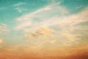 Landscape nature background of sunset with blue sky - vintage color tone and grunge overlay effect photo