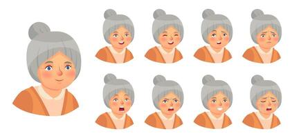 Grandmother emotions set. Vector woman lady expression