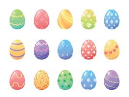 Cartoon colorful easter painted eggs with patterns and textures. Spring holiday decorative elements. Happy Easter day egg hunt vector set