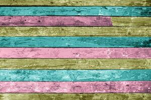 colorful pink, blue and yellow painted wood panel background photo