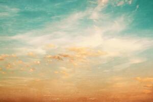 Landscape nature background of sunset with blue sky - vintage color tone and grunge overlay effect photo
