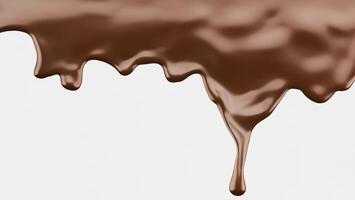 Melted brown chocolate dripping on white background, 3D illustration. photo