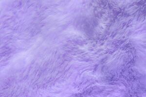 Purple fur texture top view. Lilac fluffy fabric coat background. Winter fashion violet color trend feminine flat lay photo