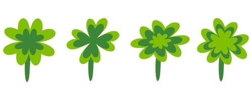Simple four leaf clover plant doodle collection for Saint Patricks Day. Perfect set for card, sticker, poster, banner. Hand drawn isolated vector illustration.