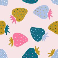 Abstracted strawberries seamless vector pattern. Perfect design for paper, textile and fabric. Hand drawn illustration.