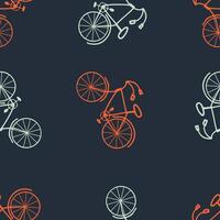 Flowing freewheel fibers seamless pattern with doodle bicycles. Perfect print for paper, textile and fabric. Hand drawn vector illustration.