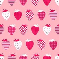 Dreamlike textured seamless pattern with symbolic representation of strawberry. Geometric food background for any purposes.  Abstract vector illustration.